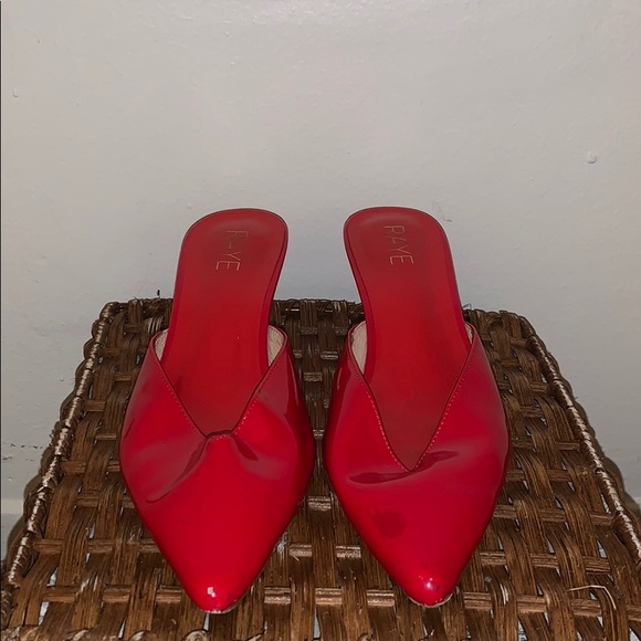 red leather kitten heels